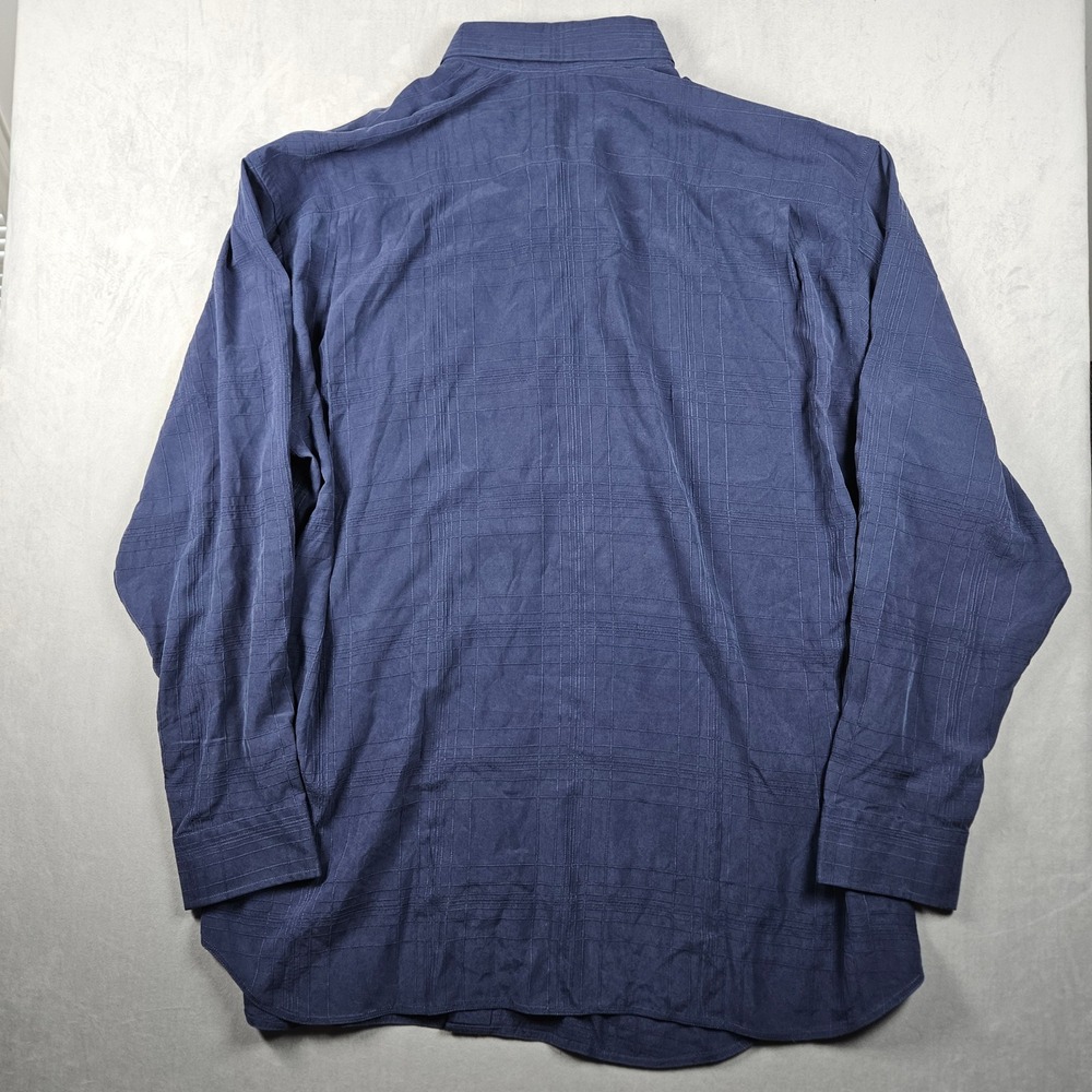 Tommy Bahama Silk Shirt Mens 3XT Blue Button Up Textured Grid Pocket Beach - Picture 3 of 9